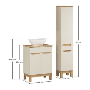 Ensemble ERMANO cachemire 95cm : meuble sous vasque, plan pour vasque, vasque à poser et colonne dimensions