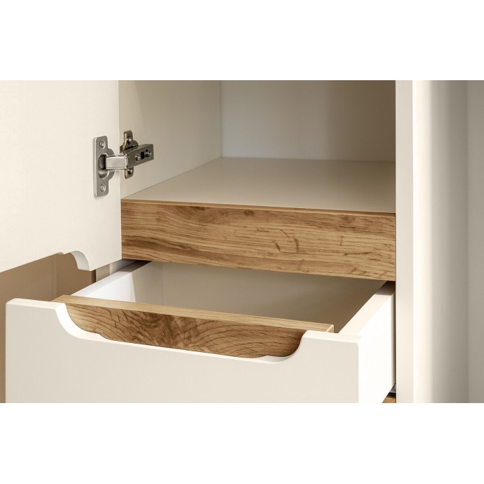Insieme ERMANO cachemire 95cm: mobile sotto lavabo + piano per lavabo bisellato + lavabo da appoggio bianco + colonna