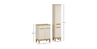 Badezimmer-Set ERMANO Kaschmir und Eichenoptik 95cm: Waschbeckenunterschrank + abgeschrägte Waschtischplatte + Hochschrank