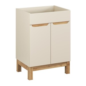 Badezimmer-Set ERMANO Kaschmir und Eichenoptik 95cm: Waschbeckenunterschrank + abgeschrägte Waschtischplatte + Hochschrank