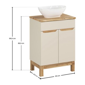 Insieme ERMANO cachemire 60cm: mobile sottolavabo + piano per lavabo bisellato + lavabo da appoggio bianco