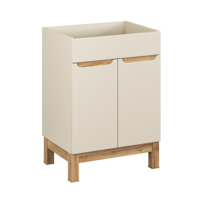 Insieme ERMANO cashmere 60cm: mobile sotto lavabo + piano per lavabo bisellato + lavabo da appoggio bianco
