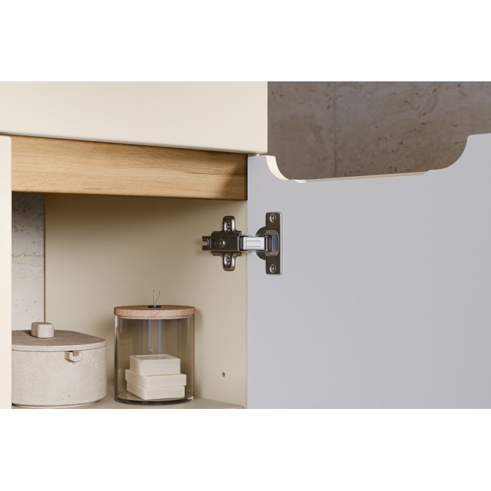 Insieme ERMANO cashmere 60cm: mobile sotto lavabo + piano per lavabo bisellato + lavabo da appoggio bianco