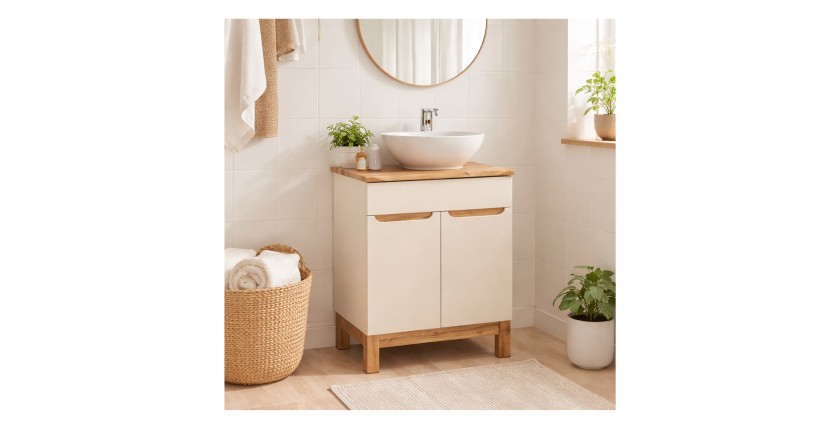 Insieme ERMANO cachemire 60cm: mobile sottolavabo + piano per lavabo bisellato + lavabo da appoggio bianco