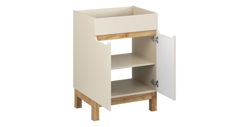 Badezimmer-Set ERMANO Kaschmir und Eichenoptik 60cm: Unterschrank + abgeschrägte Waschtischplatte