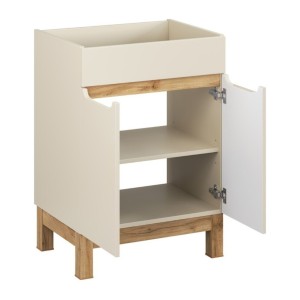 Badezimmer-Set ERMANO Kaschmir und Eichenoptik 60cm: Unterschrank + abgeschrägte Waschtischplatte