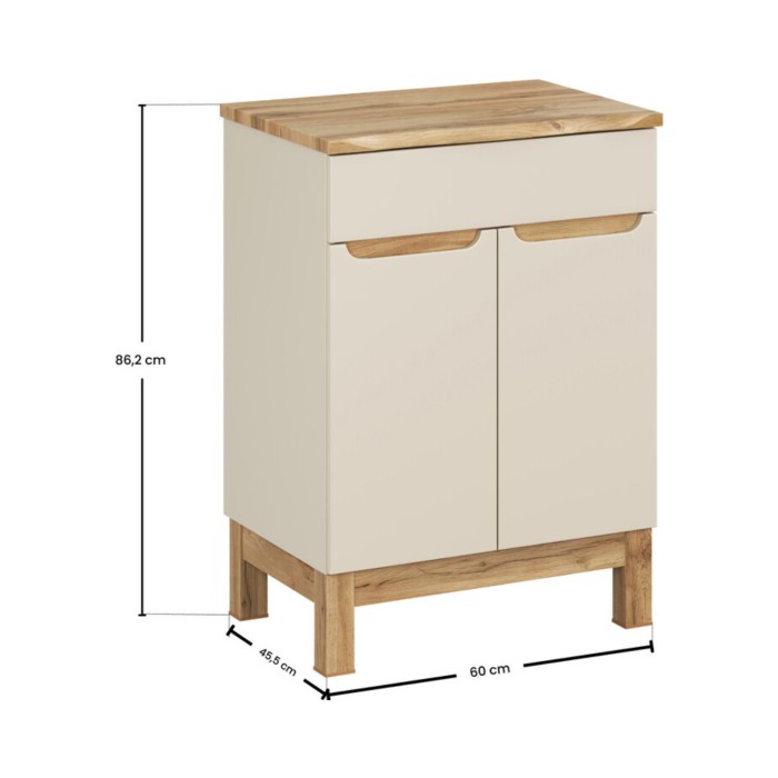 Badezimmer-Set ERMANO Kaschmir und Eichenoptik 60cm: Unterschrank + abgeschrägte Waschtischplatte