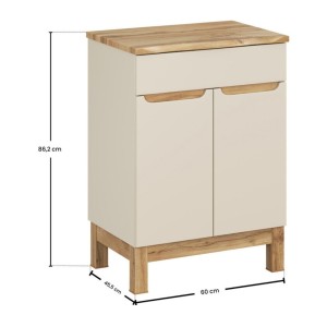 Badezimmer-Set ERMANO Kaschmir und Eichenoptik 60cm: Unterschrank + abgeschrägte Waschtischplatte