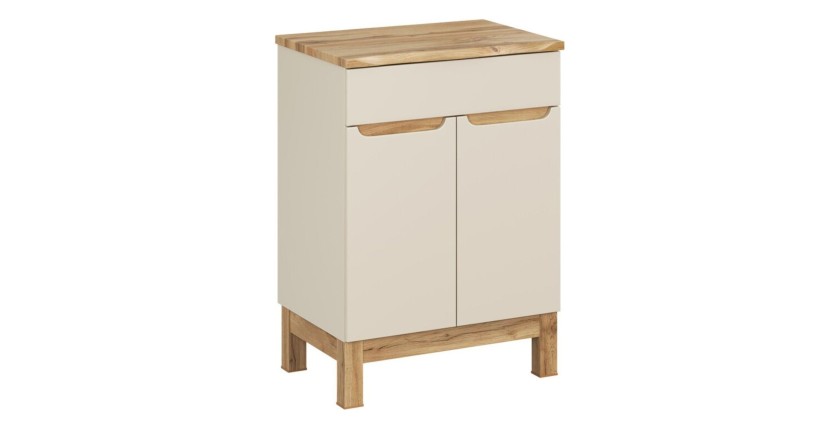 Badezimmer-Set ERMANO Kaschmir und Eichenoptik 60cm: Unterschrank + abgeschrägte Waschtischplatte