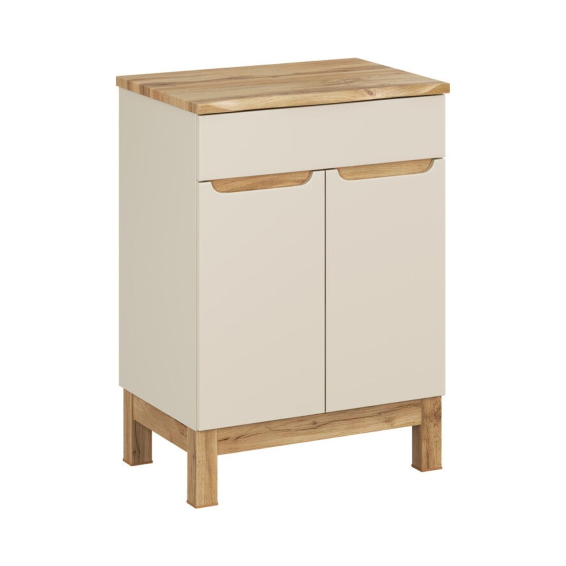 Badezimmer-Set ERMANO Kaschmir und Eichenoptik 60cm: Unterschrank + abgeschrägte Waschtischplatte