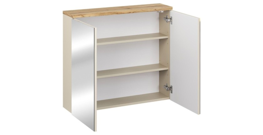 Insieme ERMANO cashmere 150cm: mobile sottolavabo + lavabo da appoggio + mobili sospesi e da appoggio + specchi