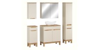 Insieme ERMANO cashmere 150cm: mobile sottolavabo + lavabo da appoggio + mobili sospesi e da appoggio + specchi