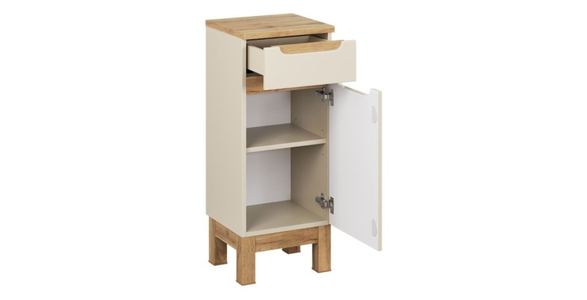Insieme ERMANO cashmere 150cm: mobile sottolavabo + lavabo da appoggio + mobili sospesi e da appoggio + specchi