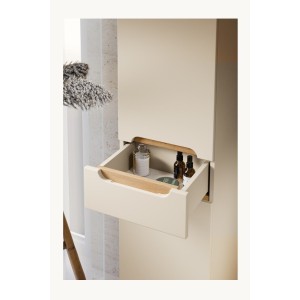 Insieme ERMANO cashmere 150cm: mobile sottolavabo + lavabo da appoggio + mobili sospesi e da appoggio + specchi