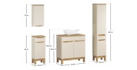 Conjunto ERMANO cachemira y acabado de roble 150cm: mueble bajo lavabo + lavabo sobre encimera + almacenamientos colgantes y de 