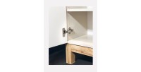 Conjunto ERMANO cachemira y acabado de roble 150cm: mueble bajo lavabo + lavabo sobre encimera + almacenamientos colgantes y de 