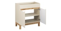 Conjunto ERMANO cachemira y acabado de roble 150cm: mueble bajo lavabo + lavabo sobre encimera + almacenamientos colgantes y de 