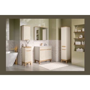 Ensemble ERMANO cachemire 150cm : meuble sous vasque + vasque encastrée + rangements suspendus et à poser + miroirs