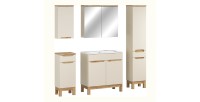 Ensemble ERMANO cachemire 150cm : meuble sous vasque + vasque encastrée + rangements suspendus et à poser + miroirs