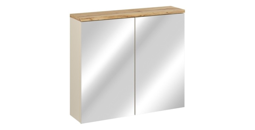 Ensemble ERMANO cachemire 150cm : meuble sous vasque + vasque encastrée + rangements suspendus et à poser + miroirs