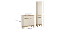Conjunto ERMANO cachemira y acabado en roble 115cm: mueble bajo lavabo + lavabo sobre encimera blanco asimétrico + columna