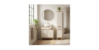 Conjunto ERMANO cachemira y acabado en roble 115cm: mueble bajo lavabo + lavabo sobre encimera blanco asimétrico + columna