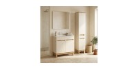 Ensemble de salle de bain ERMANO cachemire et aspect chêne 115cm : meuble sous vasque + vasque encastrée + colonne