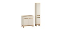 Set da bagno ERMANO cachemire e finitura quercia 115cm: mobile sotto lavabo + piano per lavabo + colonna