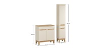 Set da bagno ERMANO cachemire e finitura quercia 115cm: mobile sotto lavabo + piano per lavabo + colonna
