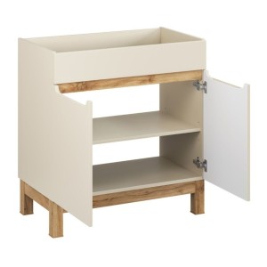 Conjunto ERMANO de cachemira y acabado en roble 80cm: mueble bajo lavabo + encimera para lavabo + lavabo sobre encimera blanco a
