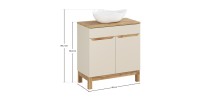 Conjunto ERMANO de cachemira y acabado en roble 80cm: mueble bajo lavabo + encimera para lavabo + lavabo sobre encimera blanco a