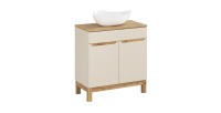 Conjunto ERMANO de cachemira y acabado en roble 80cm: mueble bajo lavabo + encimera para lavabo + lavabo sobre encimera blanco a
