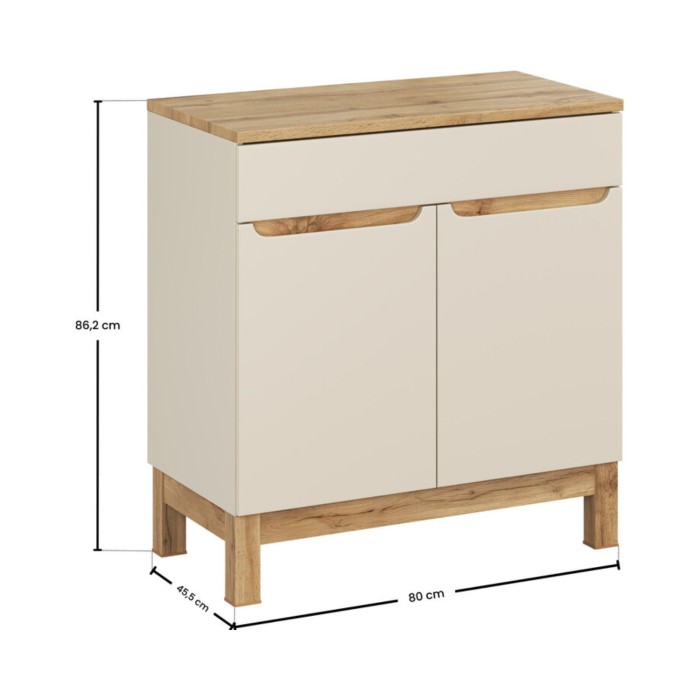Conjunto de baño ERMANO cachemira y acabado roble 80cm: mueble bajo lavabo + encimera para lavabo