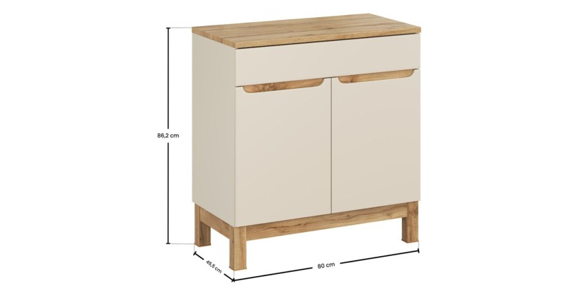 Set bagno ERMANO cashmere e finitura quercia 80cm: mobile sotto lavabo + piano per lavabo
