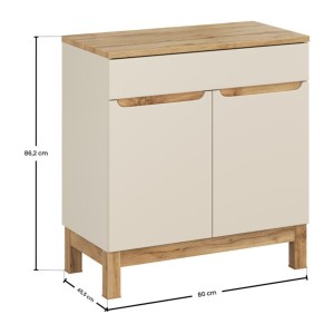 Set bagno ERMANO cashmere e finitura quercia 80cm: mobile sotto lavabo + piano per lavabo