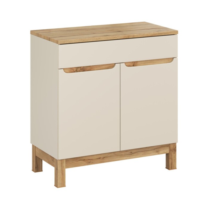 Conjunto de baño ERMANO cachemira y acabado roble 80cm: mueble bajo lavabo + encimera para lavabo