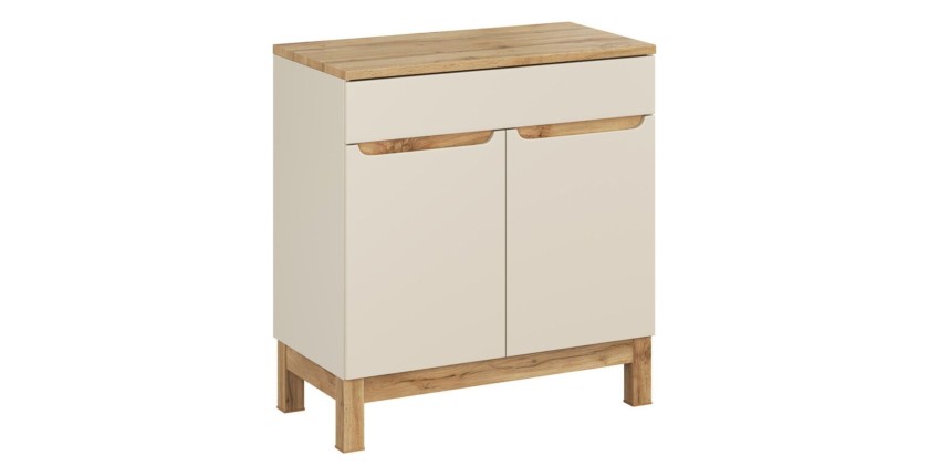 Set bagno ERMANO cashmere e finitura quercia 80cm: mobile sotto lavabo + piano per lavabo