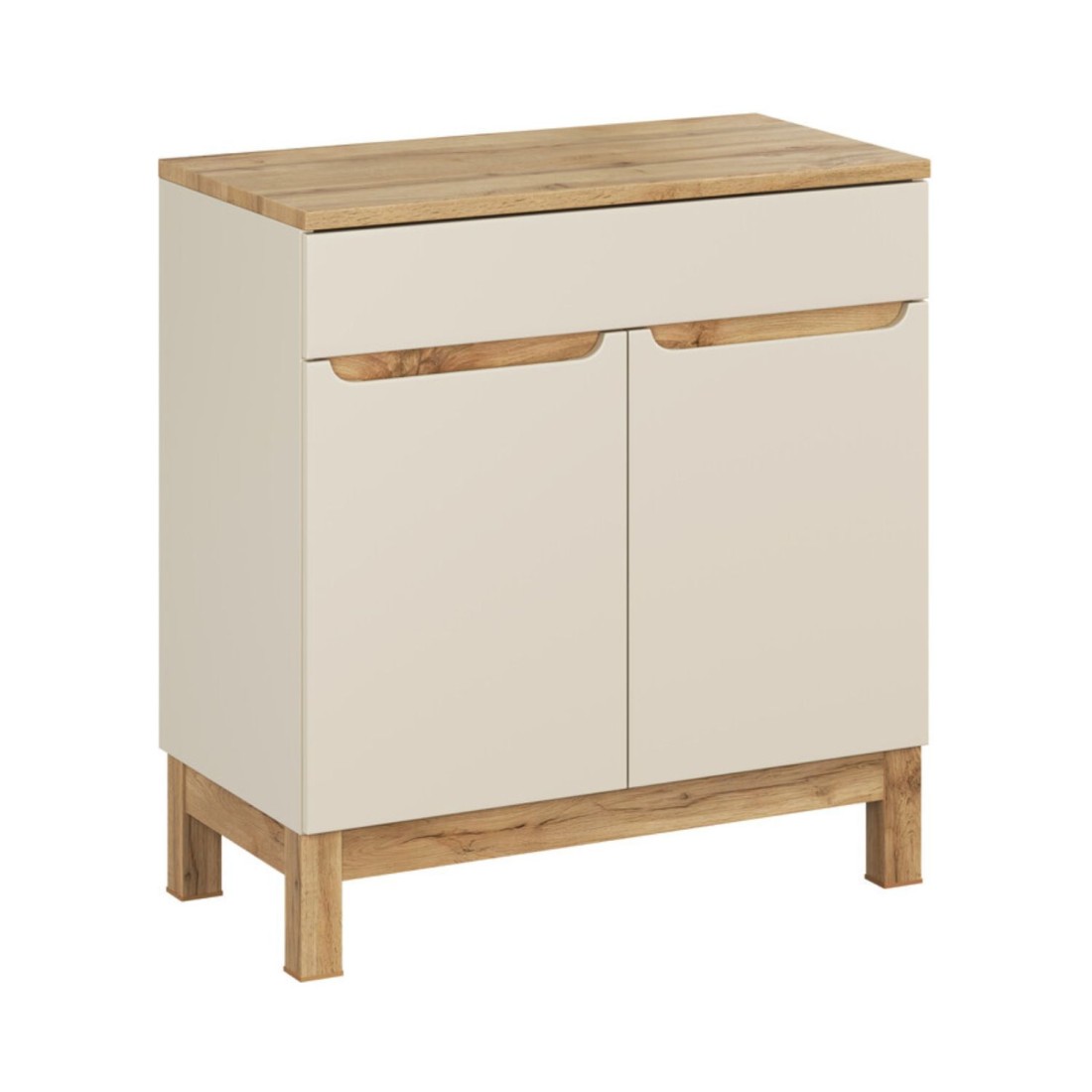 Set bagno ERMANO cashmere e finitura quercia 80cm: mobile sotto lavabo + piano per lavabo