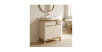 Set bagno ERMANO cashmere e finitura quercia 80cm: mobile sotto lavabo + piano per lavabo