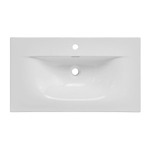 Ensemble de salle de bain ERMANO cachemire et aspect chêne 80cm : meuble sous vasque + vasque encastrée blanche