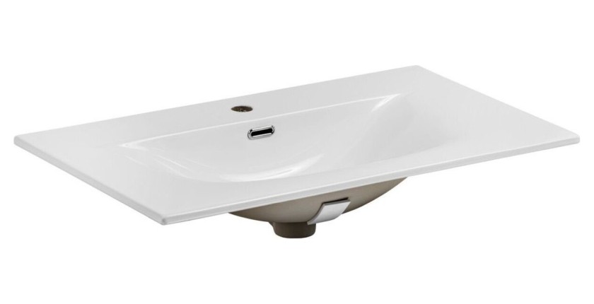 Ensemble de salle de bain ERMANO cachemire et aspect chêne 80cm : meuble sous vasque + vasque encastrée blanche