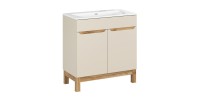 Ensemble de salle de bain ERMANO cachemire et aspect chêne 80cm : meuble sous vasque + vasque encastrée blanche