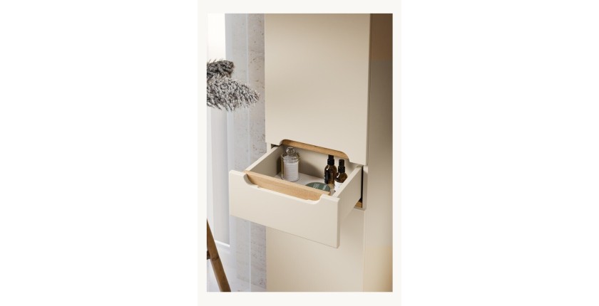 Ensemble ERMANO cachemire 115cm : meuble sous vasque + plan pour vasque biseauté + vasque à poser + rangements + miroirs