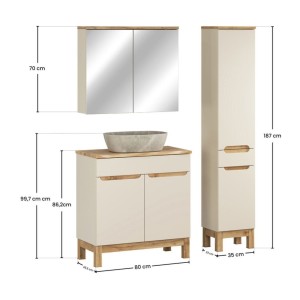Ensemble ERMANO cachemire 115cm : meuble sous vasque + plan pour vasque biseauté + vasque à poser + rangements + miroirs