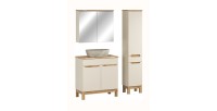 Ensemble ERMANO cachemire 115cm : meuble sous vasque + plan pour vasque biseauté + vasque à poser + rangements + miroirs