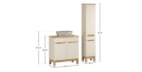 Ensemble ERMANO cachemire 115cm : meuble sous vasque, plan pour vasque biseauté, vasque à poser et colonne dimensions