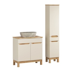 Ensemble ERMANO cachemire 115cm : meuble sous vasque, plan pour vasque biseauté, vasque à poser et colonne