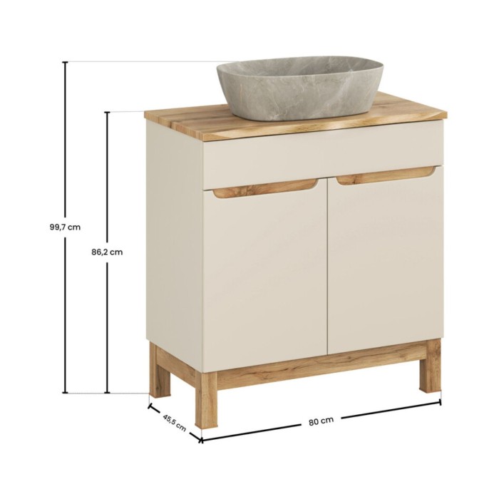 Conjunto ERMANO cachemira 80cm: mueble bajo lavabo + encimera para lavabo biselado + lavabo sobre encimera efecto piedra gris