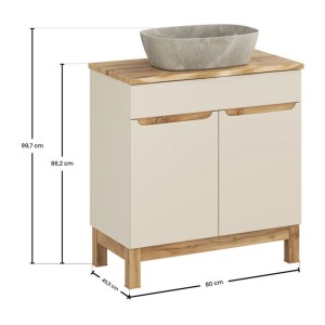 Ensemble ERMANO cachemire 80cm : meuble sous vasque, plan pour vasque biseauté et vasque à poser dimensions