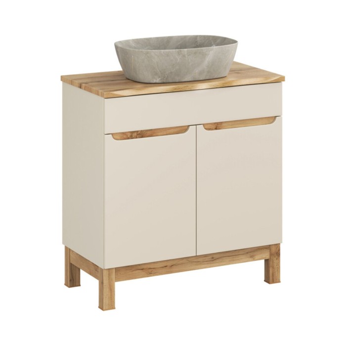 Conjunto ERMANO cachemira 80cm: mueble bajo lavabo + encimera para lavabo biselado + lavabo sobre encimera efecto piedra gris